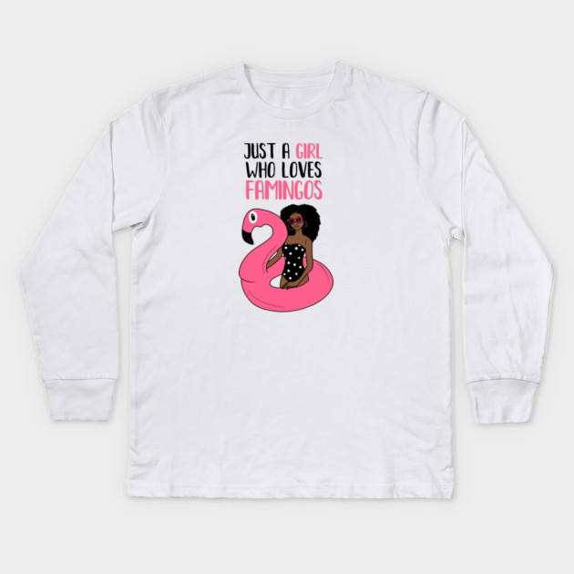 Just a Girl Who Loves Flamingos, Flamingo Lover Kids Long Sleeve T-Shirt by logiamerch