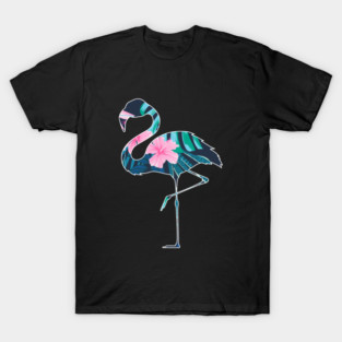Flamingo with Tropical leaves Pattern, Love Flamingos T-Shirt