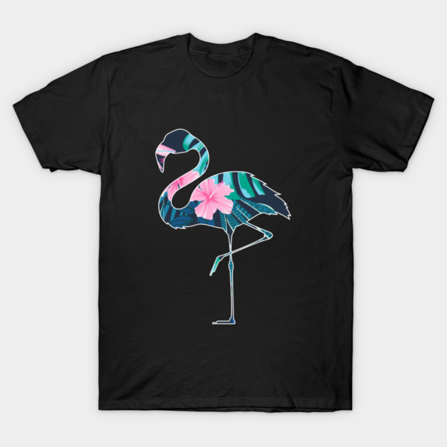 Flamingo with Tropical leaves Pattern, Love Flamingos T-Shirt by logiamerch