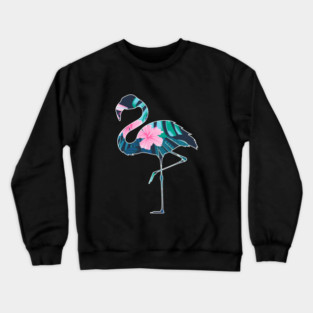 Flamingo with Tropical leaves Pattern, Love Flamingos Crewneck Sweatshirt