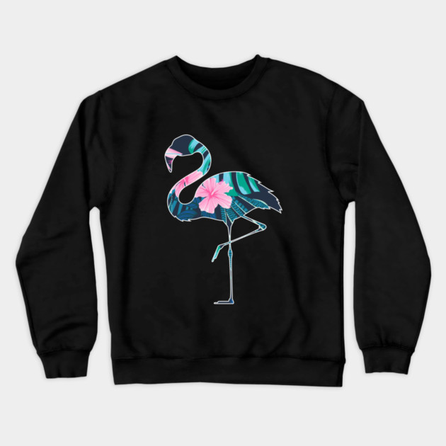 Flamingo with Tropical leaves Pattern, Love Flamingos Crewneck Sweatshirt by logiamerch