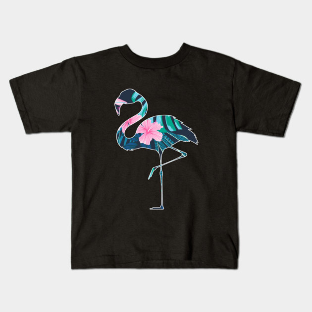 Flamingo with Tropical leaves Pattern, Love Flamingos Kids T-Shirt by logiamerch