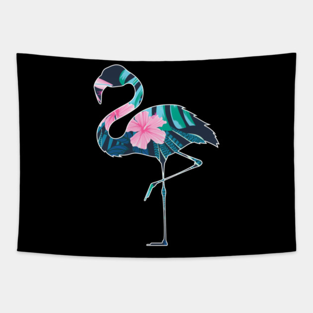 Flamingo with Tropical leaves Pattern, Love Flamingos Tapestry by logiamerch