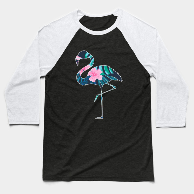 Flamingo with Tropical leaves Pattern, Love Flamingos Baseball T-Shirt by logiamerch