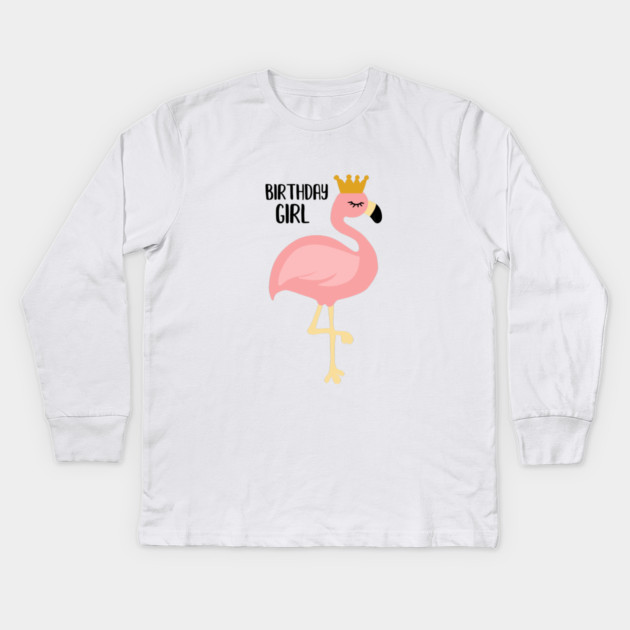 Flamingo, Birthday Girl Gift Princess Kids Long Sleeve T-Shirt by logiamerch