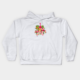 Flamingo Flock Tropical Floral, Birds Kids Hoodie
