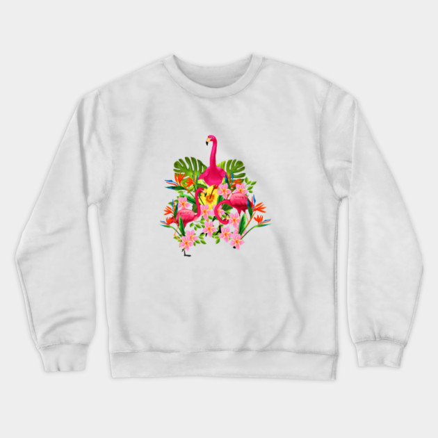 Flamingo Flock Tropical Floral, Birds Crewneck Sweatshirt by logiamerch