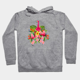 Flamingo Flock Tropical Floral, Birds Hoodie