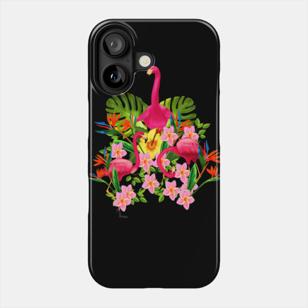 Flamingo Flock Tropical Floral, Birds Phone Case by logiamerch