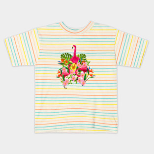 Flamingo Flock Tropical Floral, Birds Kids T-Shirt