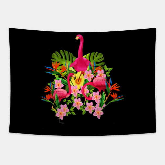 Flamingo Flock Tropical Floral, Birds Tapestry by logiamerch
