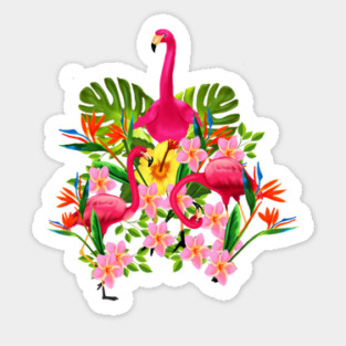 Flamingo Flock Tropical Floral, Birds Sticker
