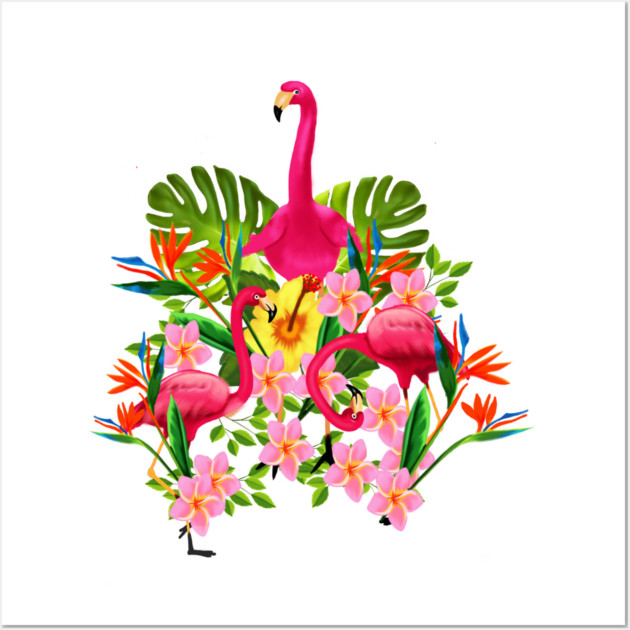 Flamingo Flock Tropical Floral, Birds Wall Art by logiamerch