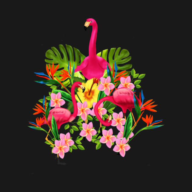 Flamingo Flock Tropical Floral, Birds by logiamerch