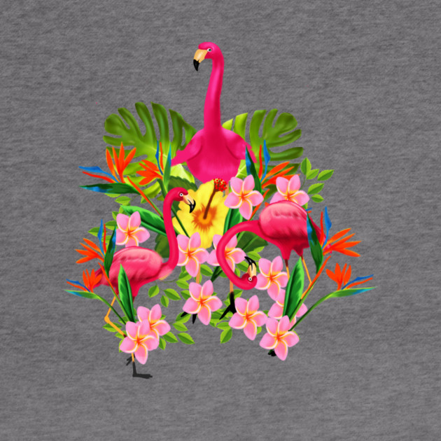 Flamingo Flock Tropical Floral, Birds by logiamerch