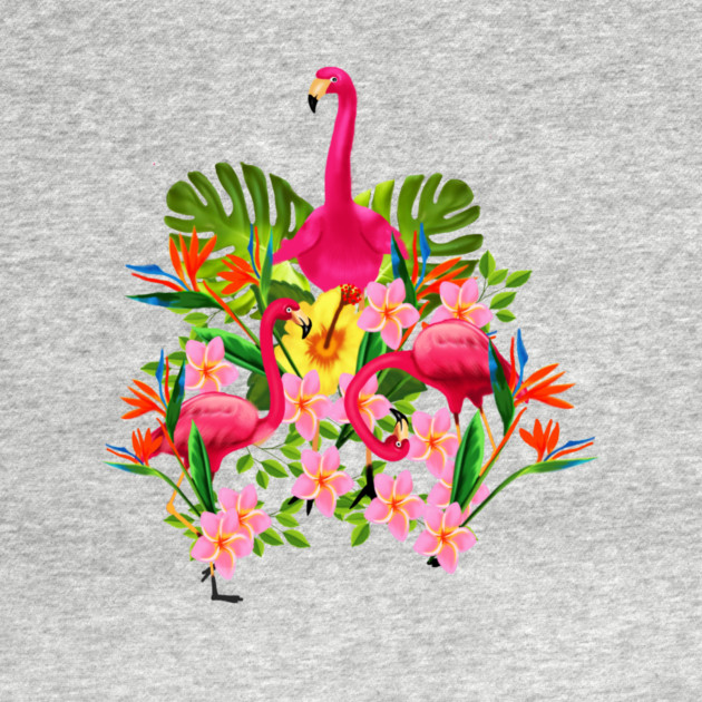 Flamingo Flock Tropical Floral, Birds by logiamerch
