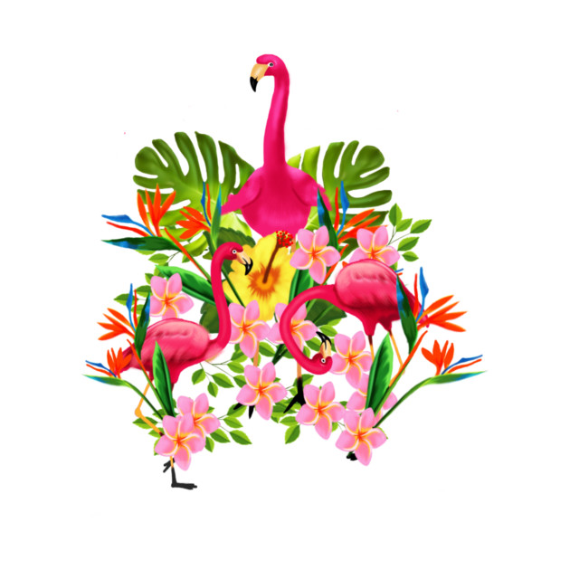Flamingo Flock Tropical Floral, Birds by logiamerch