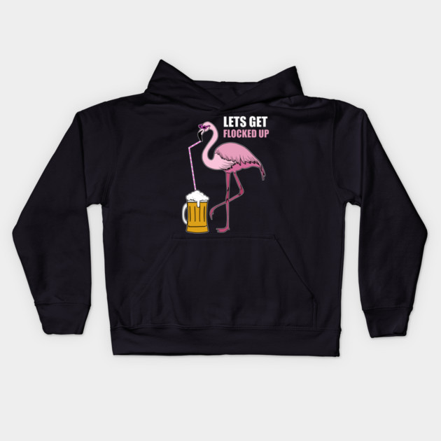 Let's get Flocked up Flamingo drinking beer Kids Hoodie by logiamerch