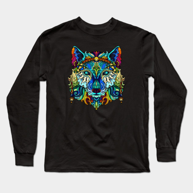 Animal Spirits - Wolf Shaman Long Sleeve T-Shirt by Seraphine
