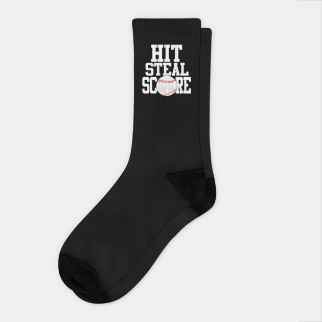 Hit Steal Score funny Baseball Player T Shirt Socks by belownormal
