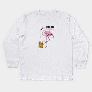 Let's get Flocked up Flamingo drinking beer Kids Long Sleeve T-Shirt