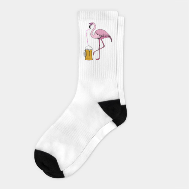Flamingo drinking beer Funny Tropical Socks by logiamerch
