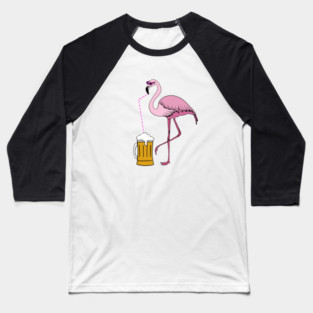 Flamingo drinking beer Funny Tropical Baseball T-Shirt