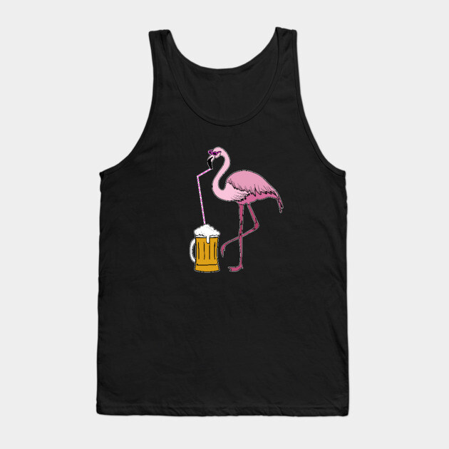 Flamingo drinking beer Funny Tropical Tank Top by logiamerch
