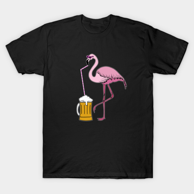 Flamingo drinking beer Funny Tropical T-Shirt by logiamerch
