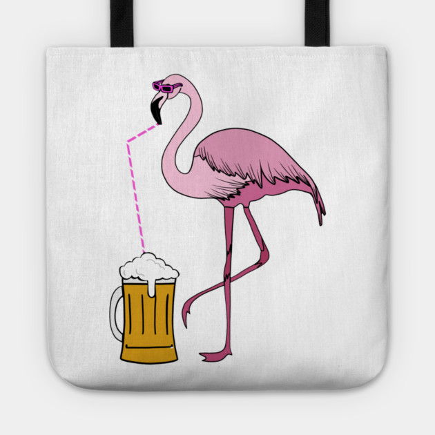 Flamingo drinking beer Funny Tropical Tote by logiamerch