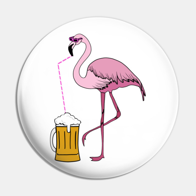 Flamingo drinking beer Funny Tropical Pin by logiamerch