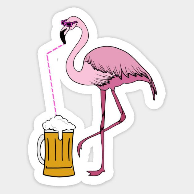 Flamingo drinking beer Funny Tropical Sticker by logiamerch