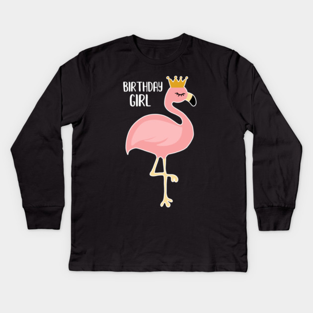 Pink Flamingo, Birthday Girl Gift Princess Kids Long Sleeve T-Shirt by logiamerch