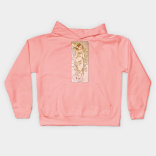 The Flowers: Rose  by Alphonse Mucha Kids Hoodie