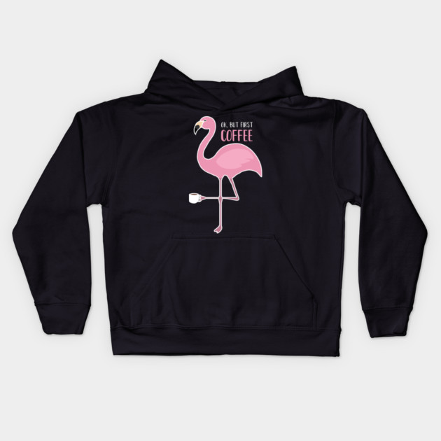 OK But First Coffe, Love Flamingos Kids Hoodie by logiamerch