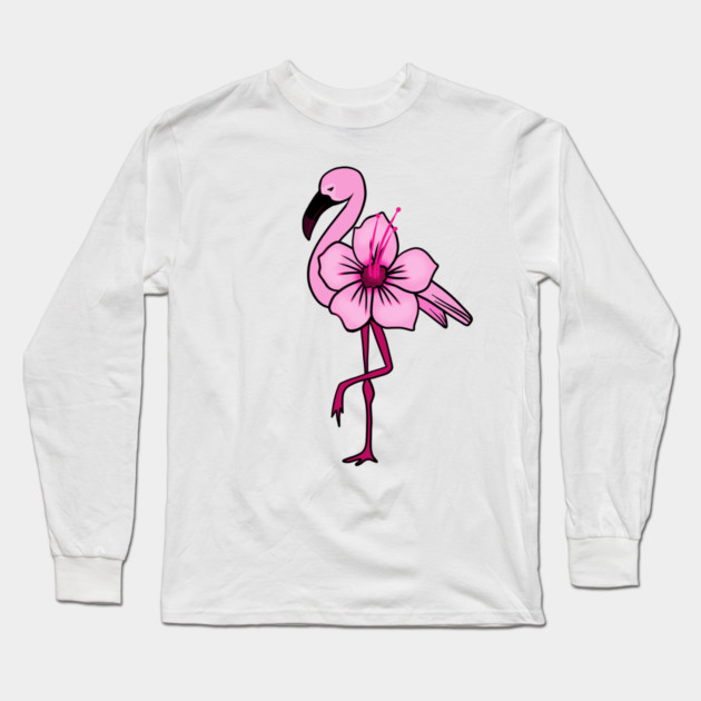Flamingo Floral, Hawaiian Flower, Love Flamingos Long Sleeve T-Shirt by logiamerch