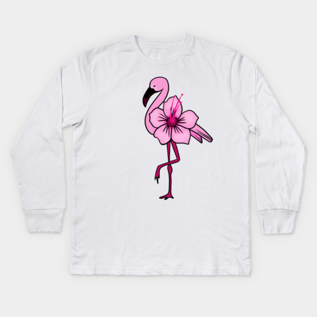 Flamingo Floral, Hawaiian Flower, Love Flamingos Kids Long Sleeve T-Shirt by logiamerch