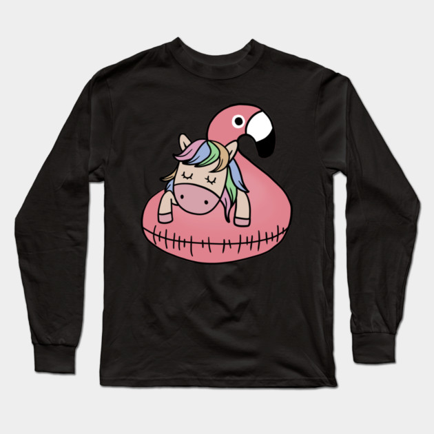 Unicorn Flamingo Chillin Long Sleeve T-Shirt by logiamerch