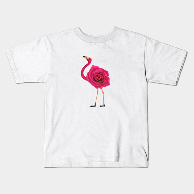 Flamingo with Rose Body, Love Flamingos Kids T-Shirt by logiamerch