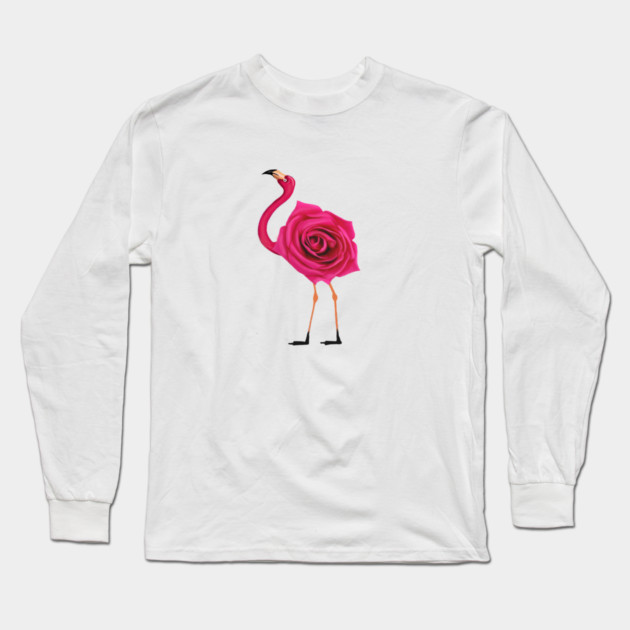 Flamingo with Rose Body, Love Flamingos Long Sleeve T-Shirt by logiamerch