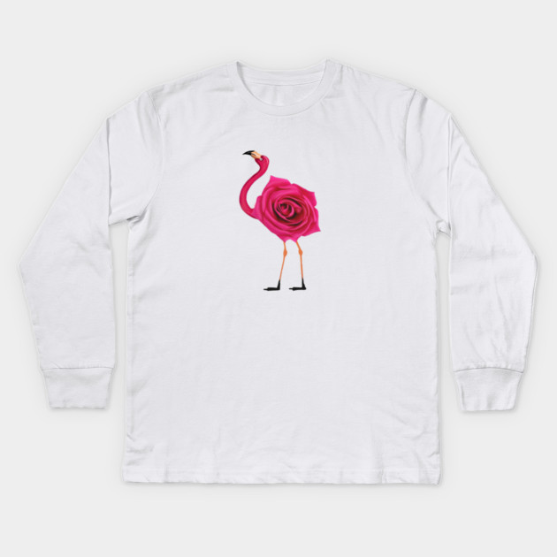 Flamingo with Rose Body, Love Flamingos Kids Long Sleeve T-Shirt by logiamerch