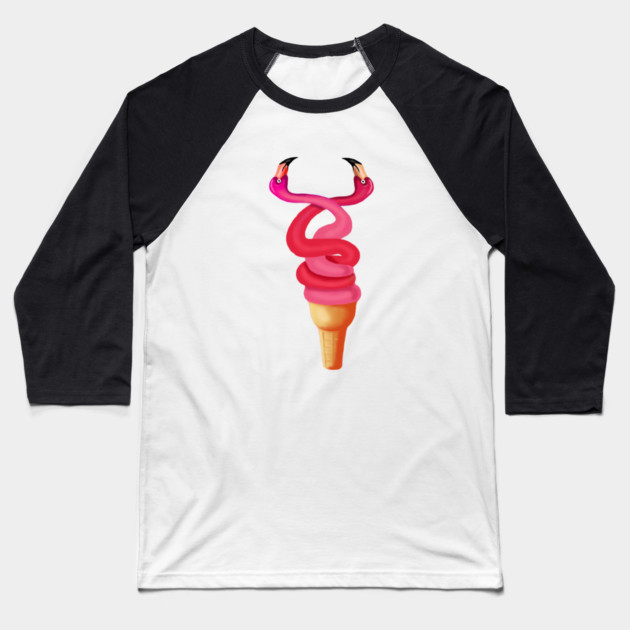 Tropical Floral Icecream, Love Flamingos Baseball T-Shirt by logiamerch