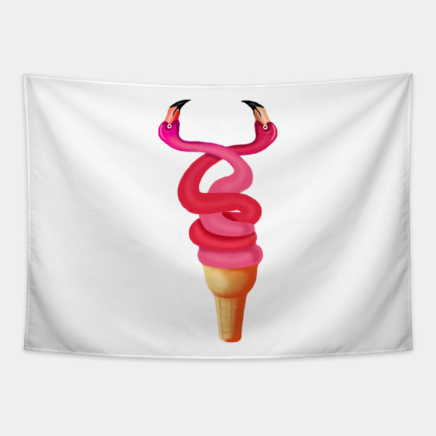 Tropical Floral Icecream, Love Flamingos Tapestry by logiamerch