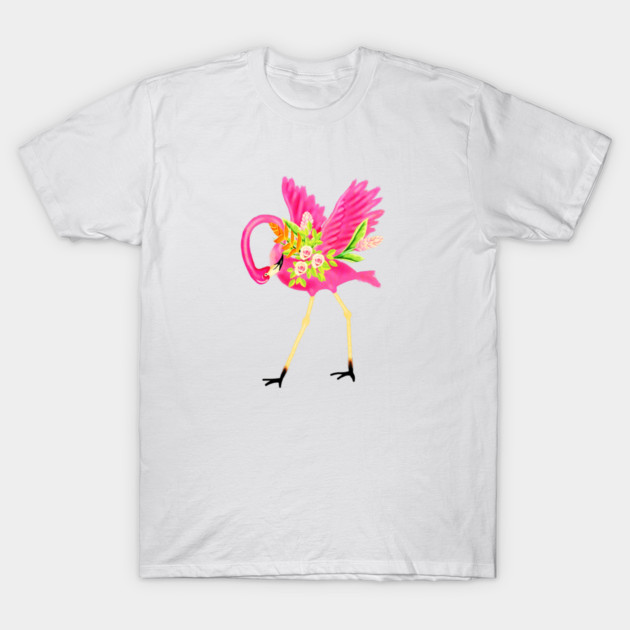 Flamingo Floral Tropical Flowers, Love Flamingos T-Shirt by logiamerch