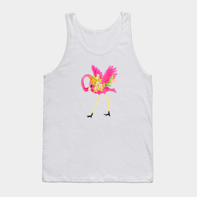 Flamingo Floral Tropical Flowers, Love Flamingos Tank Top by logiamerch