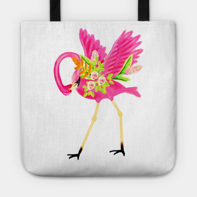 Flamingo Floral Tropical Flowers, Love Flamingos Tote by logiamerch