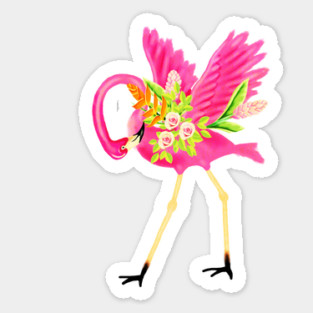 Flamingo Floral Tropical Flowers, Love Flamingos Sticker