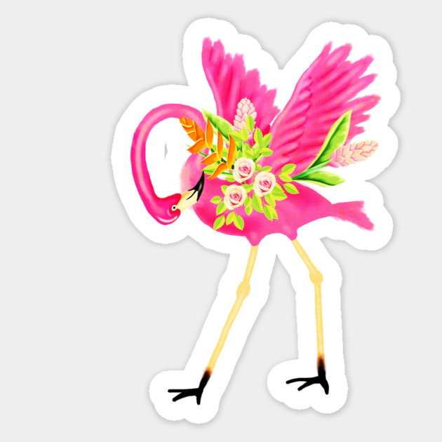 Flamingo Floral Tropical Flowers, Love Flamingos Sticker by logiamerch