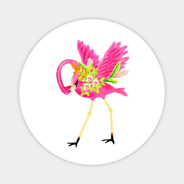 Flamingo Floral Tropical Flowers, Love Flamingos Magnet by logiamerch