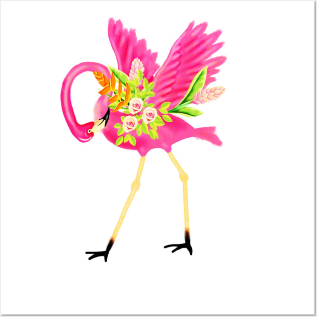 Flamingo Floral Tropical Flowers, Love Flamingos Wall Art by logiamerch